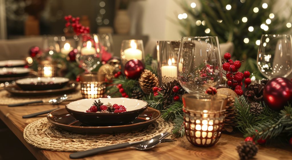 Mesa decorada para la cena de Navidad